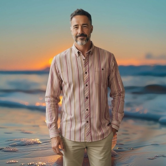 Tommy Bahama 100% Silk Striped Long Sleeve Shirt Men’s Medium Multicolor Luxe - Picture 1 of 14